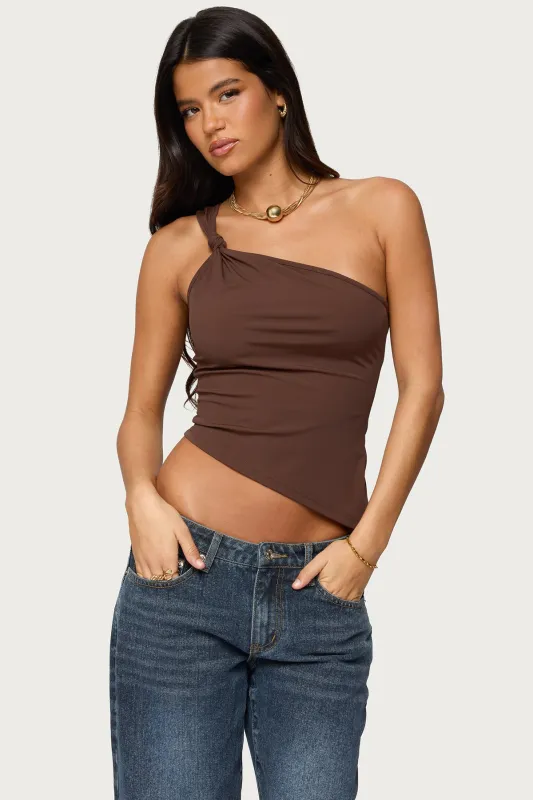 Knotted One Shoulder Asymmetric Top sold by Edikted
