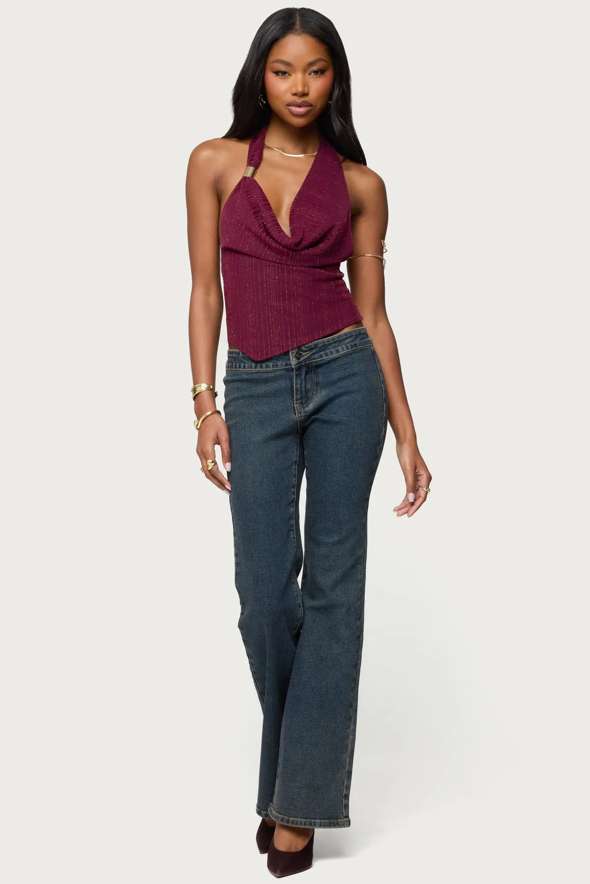 Mimi Asymmetric Textured Mesh Halter Top sold by Edikted product image thumbnail 4