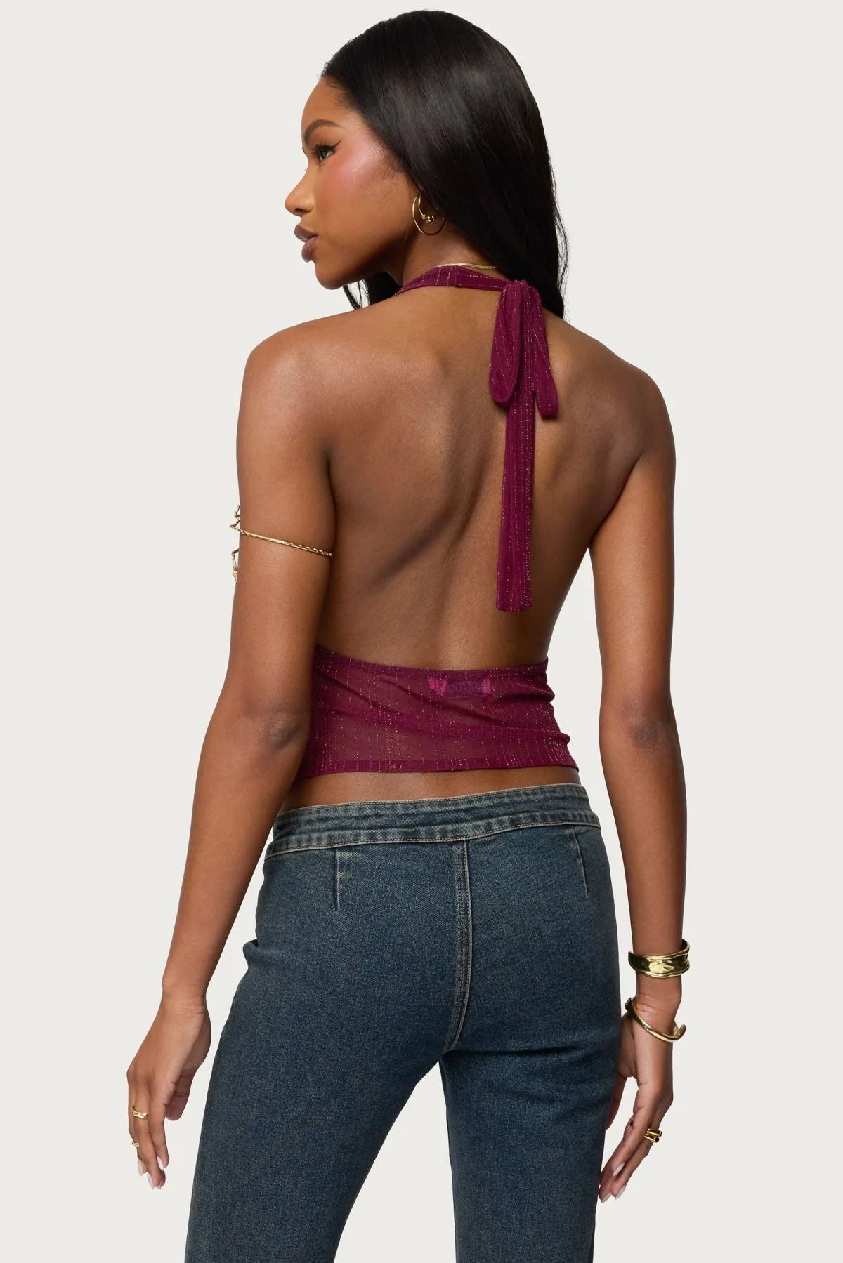 Mimi Asymmetric Textured Mesh Halter Top sold by Edikted product image thumbnail 5