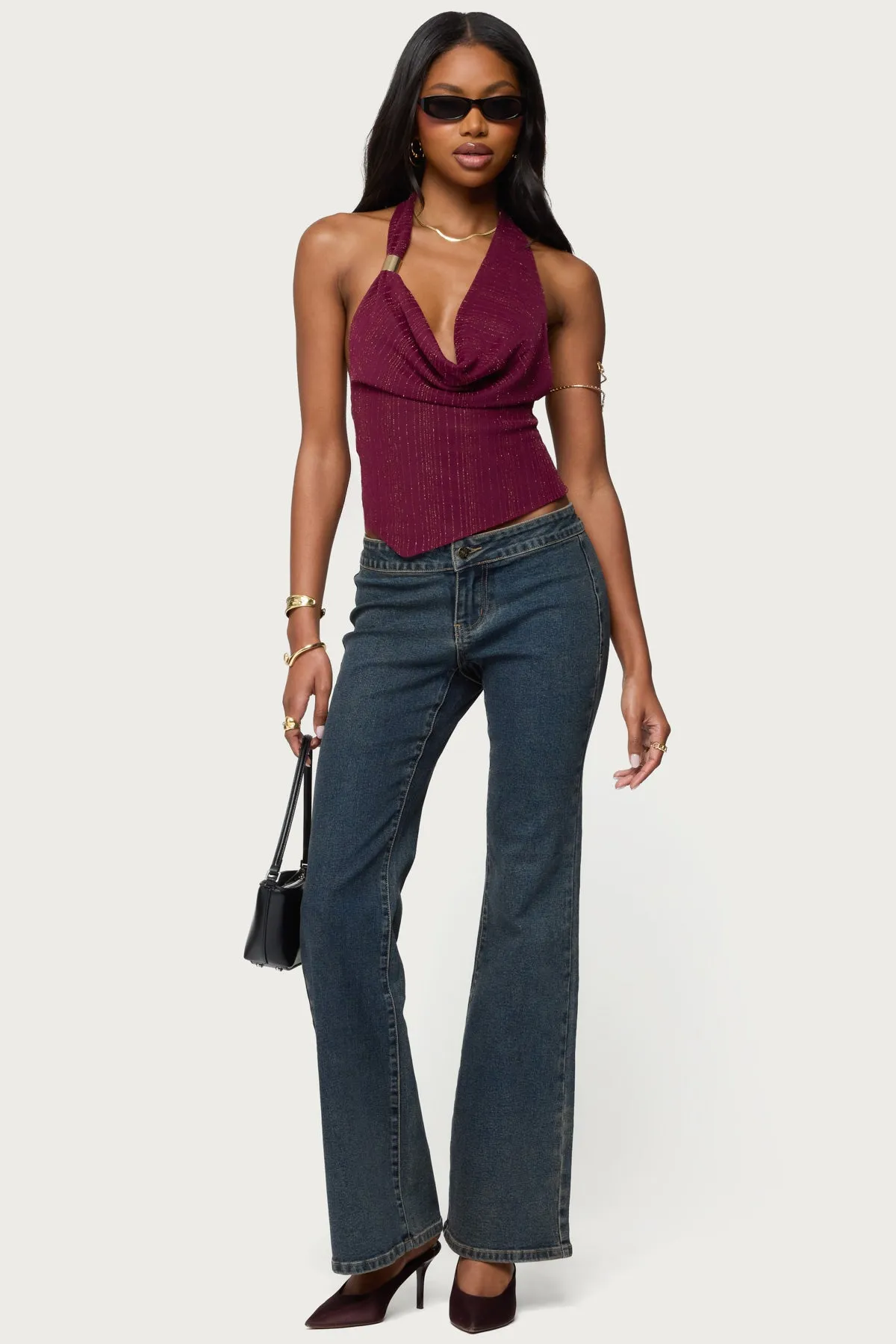 Mimi Asymmetric Textured Mesh Halter Top sold by Edikted product image thumbnail 2