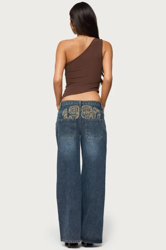 1980 Leopard Patch Low Rise Baggy Jeans sold by Edikted