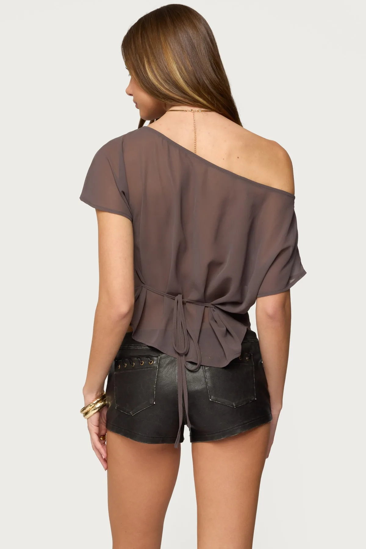 Noria Sheer Chiffon Off Shoulder Top sold by Edikted product image thumbnail 5