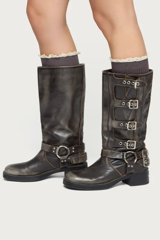 Lacey Ruffle Knee High Socks made by Edikted