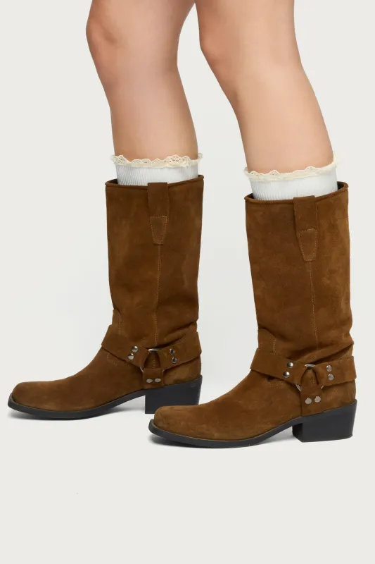 Lacey Ruffle Knee High Socks sold by Edikted