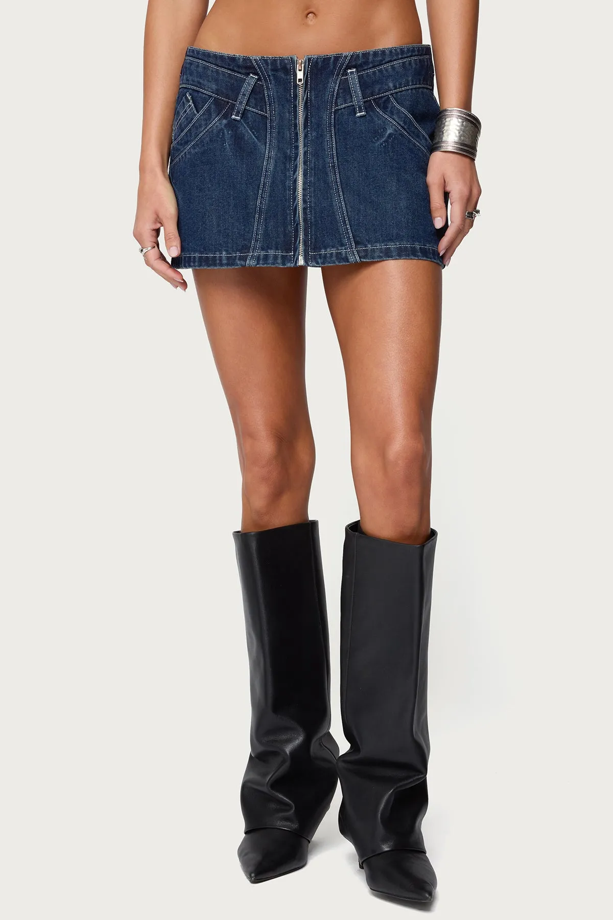 Sharlo Zip Up Denim Mini Skirt sold by Edikted product image thumbnail 2