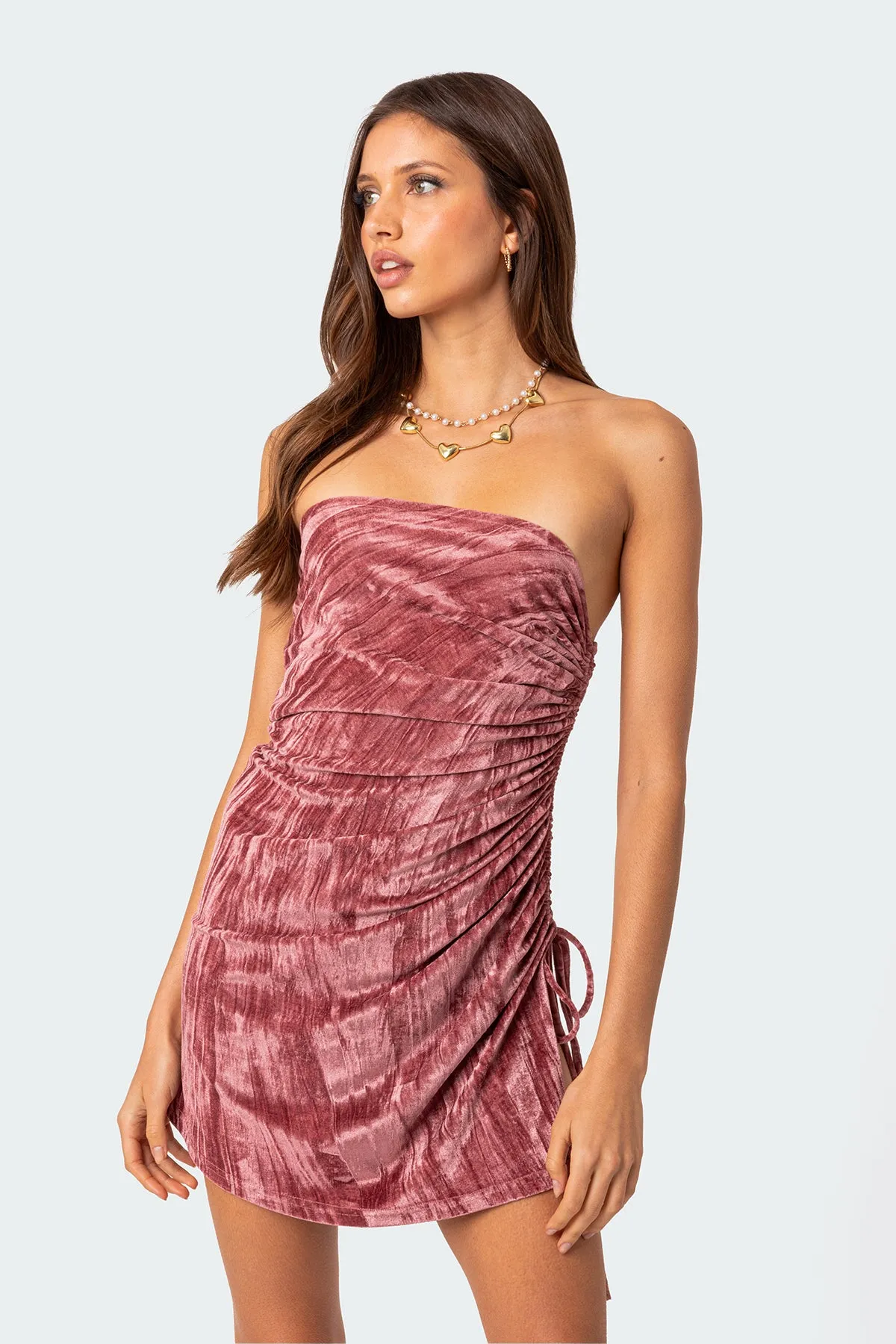 Crushed Velvet Drawstring Mini Dress sold by Edikted product image thumbnail 2