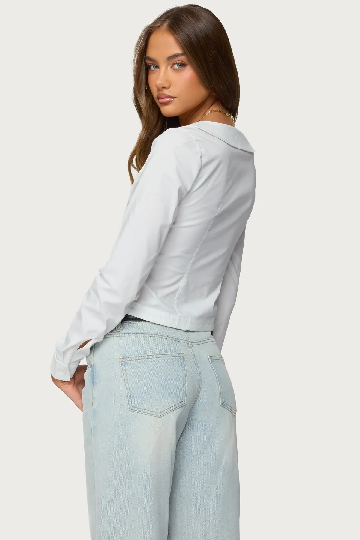 Scoop Neck Tailored Button Up Shirt sold by Edikted product image thumbnail 3