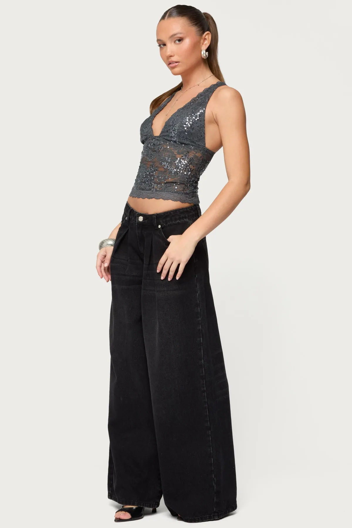 Isabela Sequin Sheer Lace Tank Top sold by Edikted product image thumbnail 4