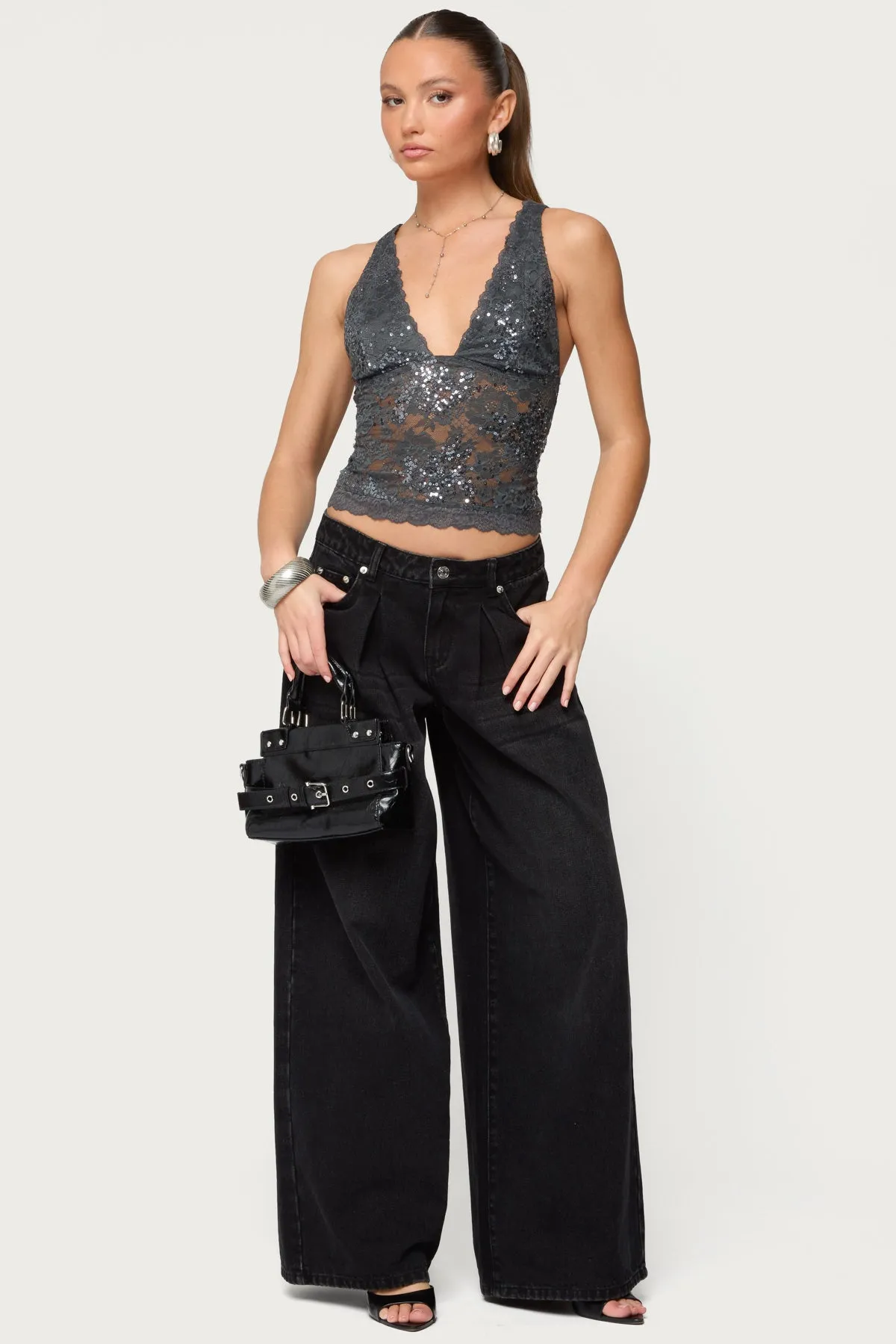 Isabela Sequin Sheer Lace Tank Top sold by Edikted product image thumbnail 2