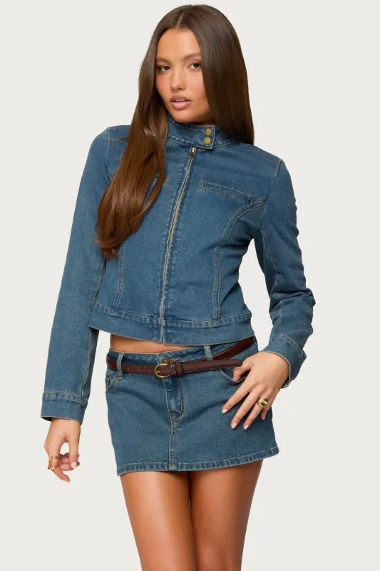 Josiee Stretchy Denim Moto Jacket made by Edikted