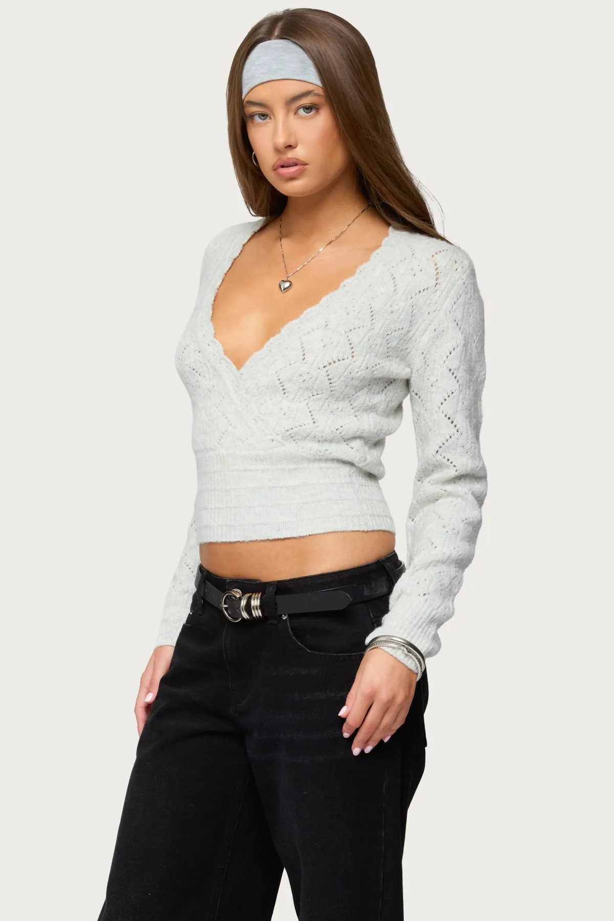 Janine Pointelle Knit V Neck Top sold by Edikted product image thumbnail 3