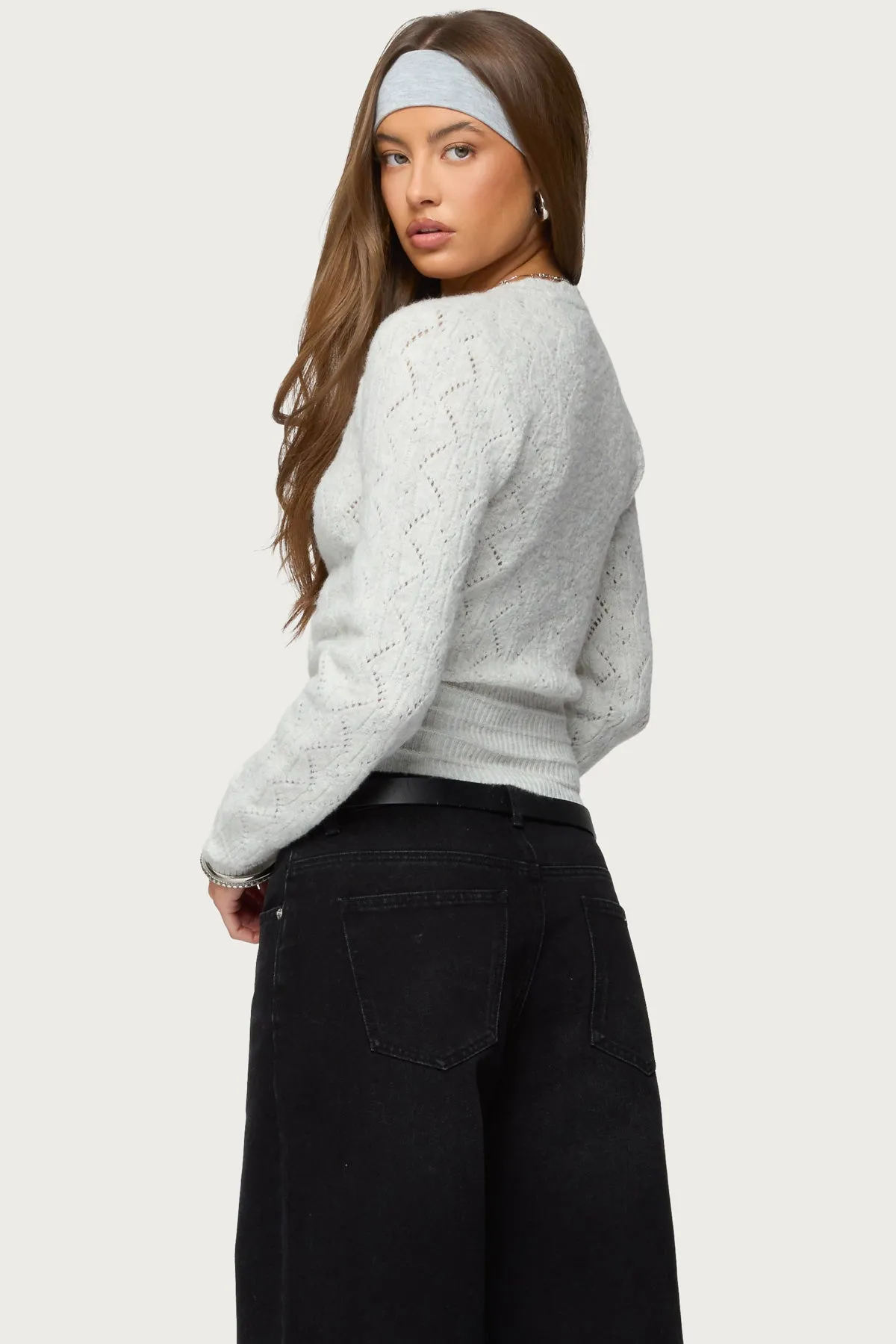 Janine Pointelle Knit V Neck Top sold by Edikted product image thumbnail 4