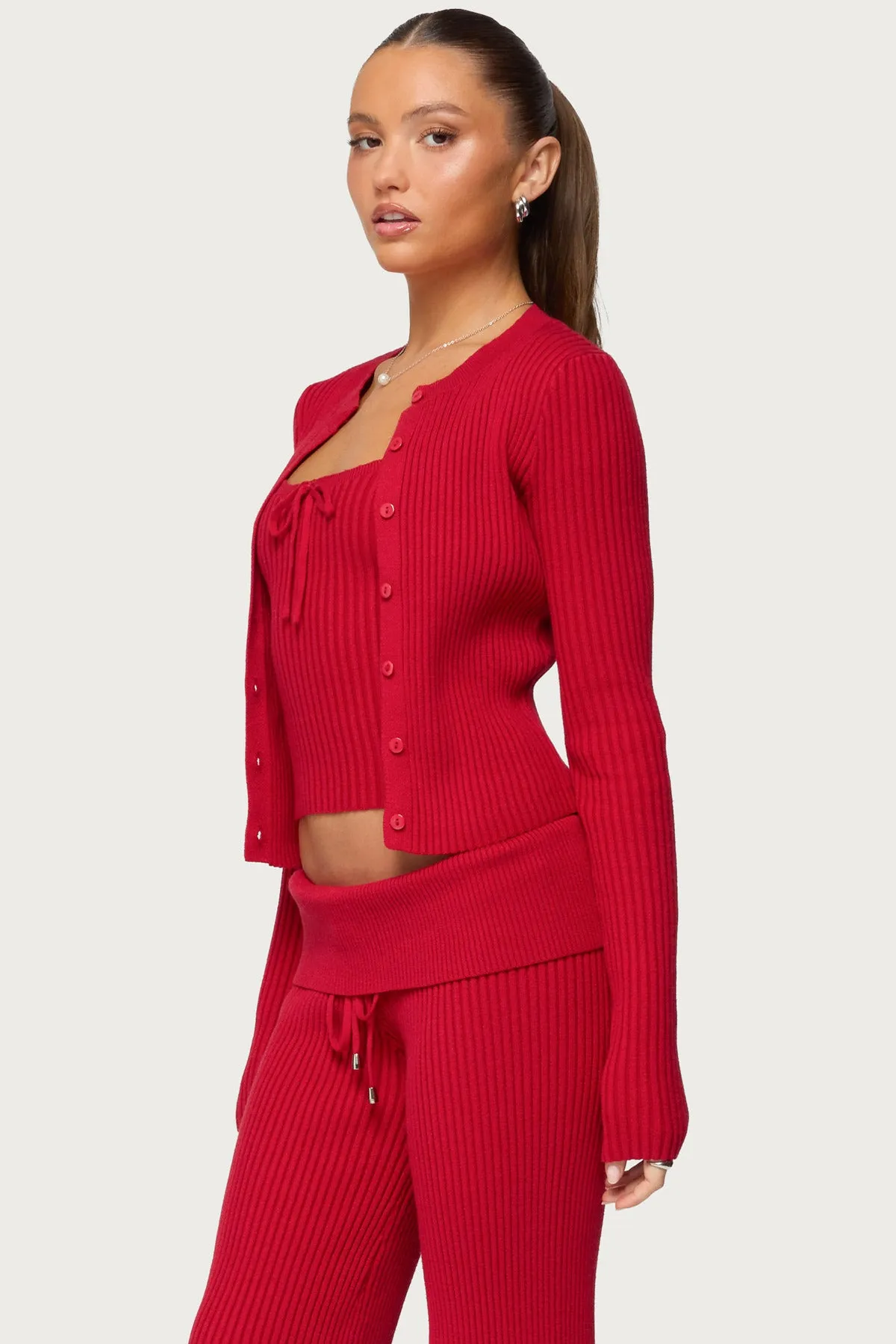 Adannah Ribbed Knit Button Up Cardigan sold by Edikted product image thumbnail 3