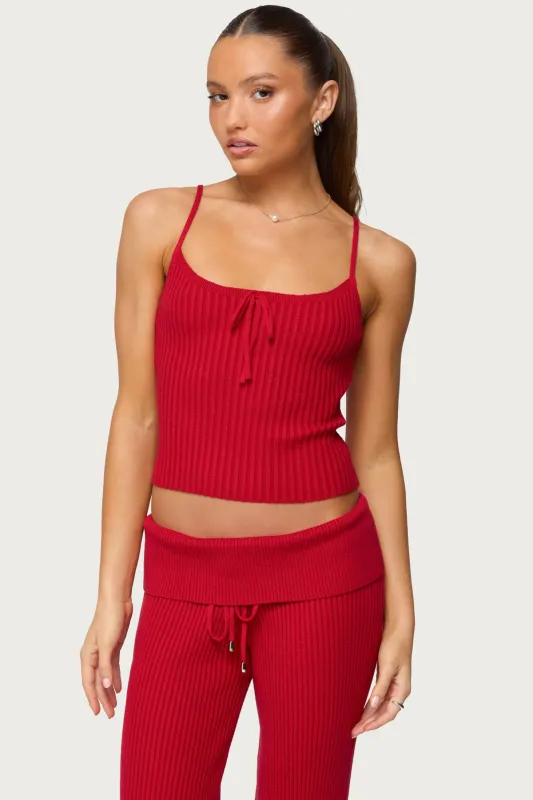 Adannah Tie Ribbed Knit Tank Top sold by Edikted