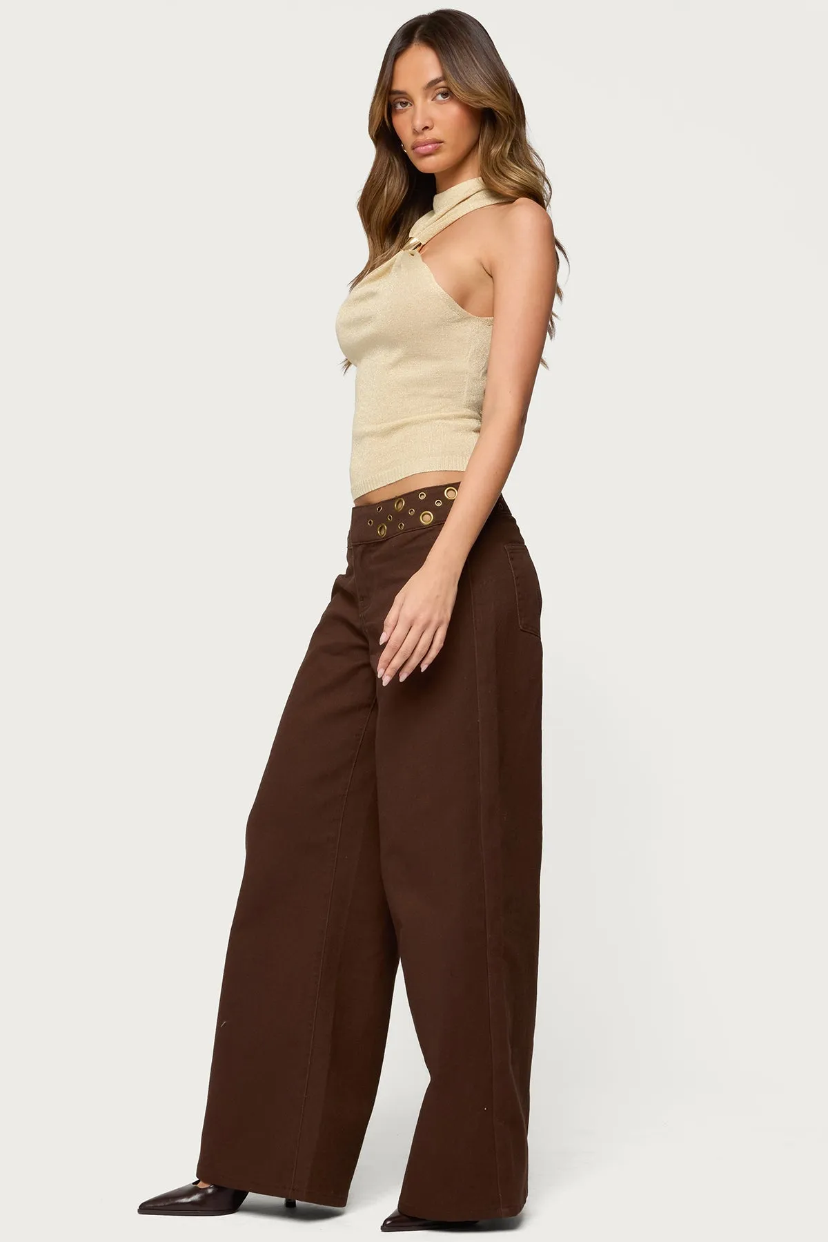 Mixed Grommet Low Rise Wide Leg Jeans sold by Edikted product image thumbnail 3
