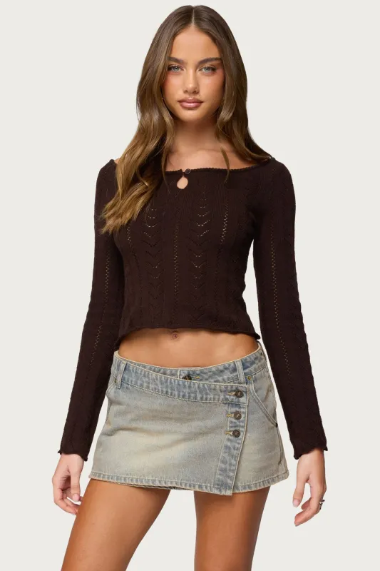 Khari Keyhole Pointelle Knit Top sold by Edikted