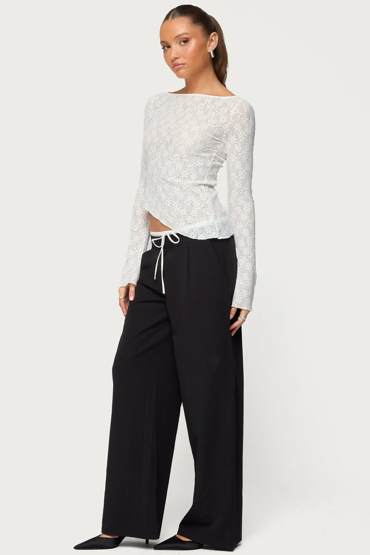 Mare Asymmetric Gem Sheer Lace Top sold by Edikted product image thumbnail 4