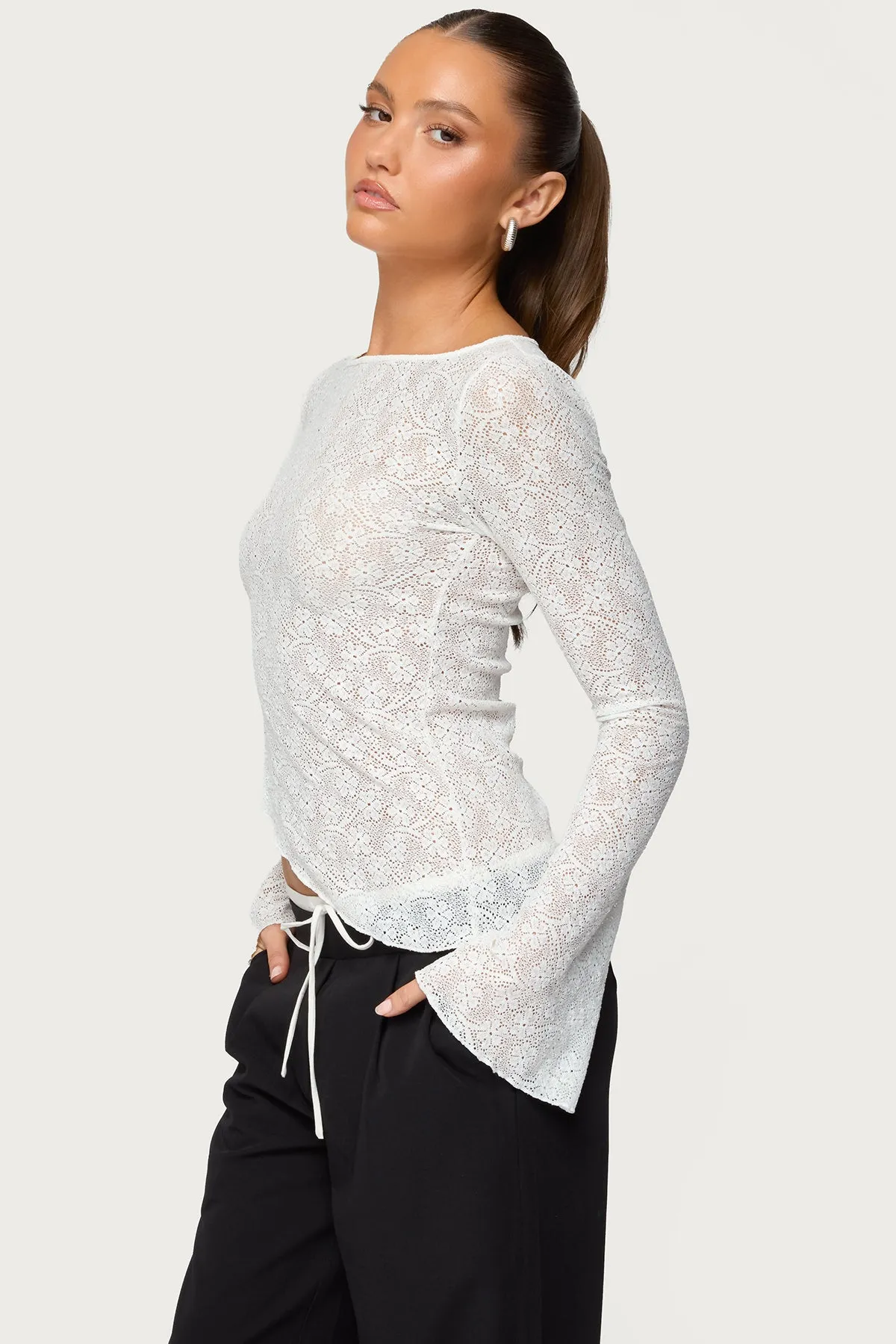 Mare Asymmetric Gem Sheer Lace Top sold by Edikted product image thumbnail 3