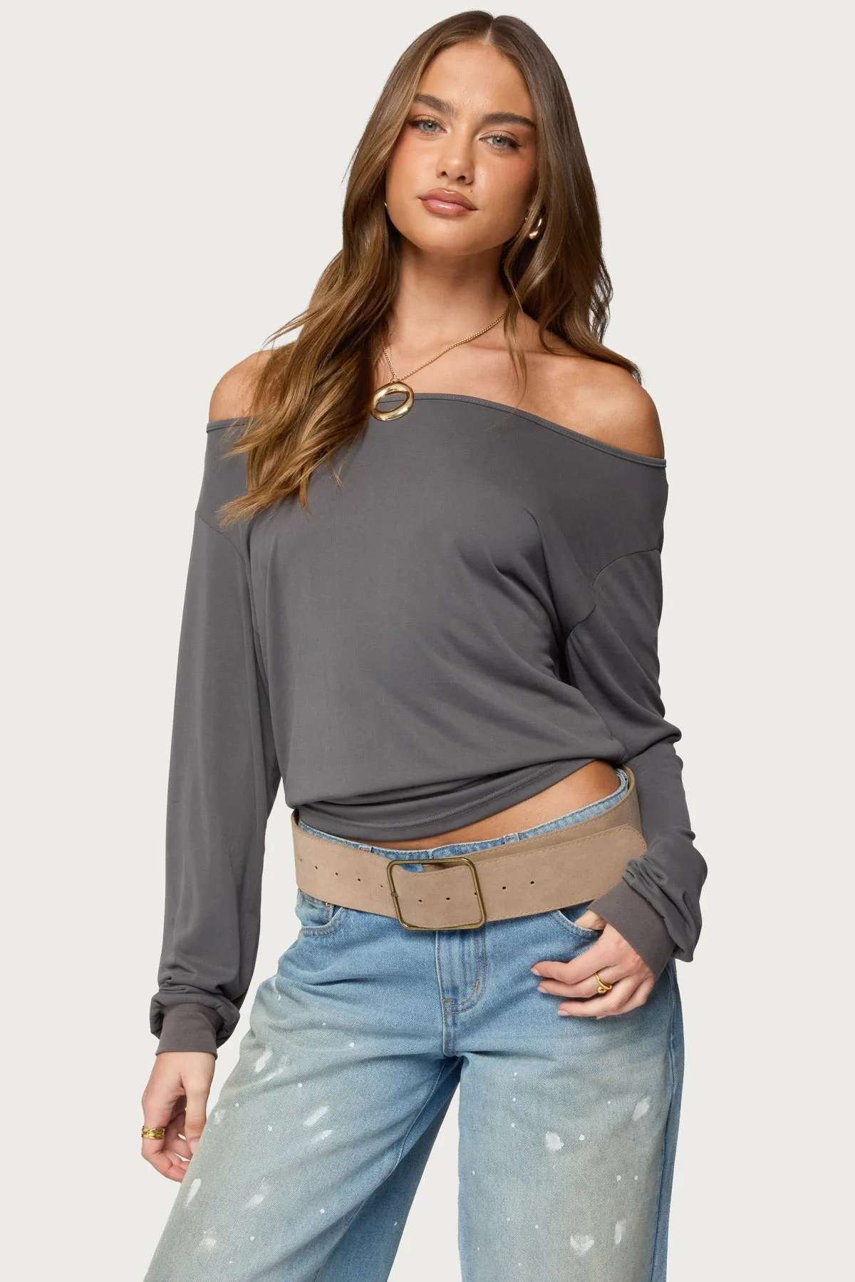 Nannie Off Shoulder Oversized Top sold by Edikted