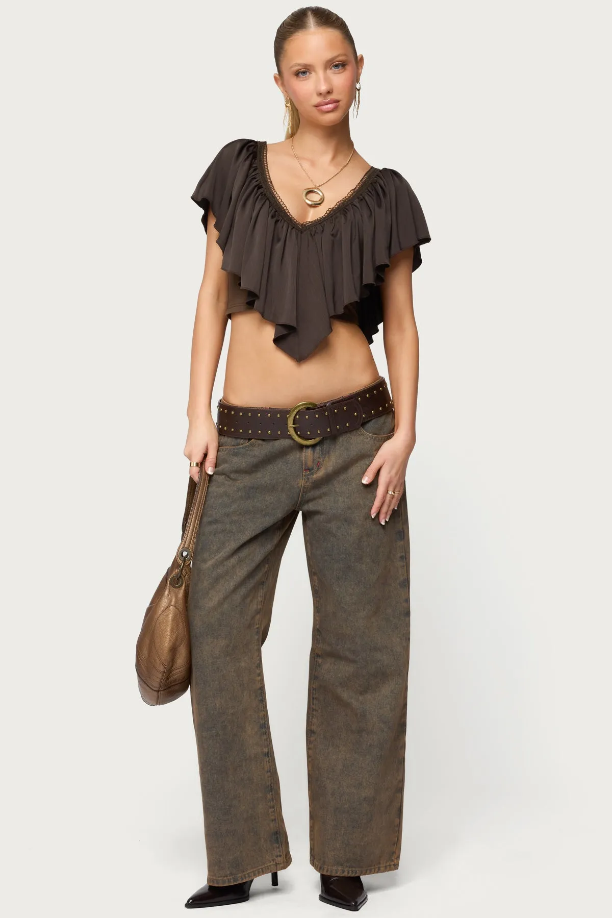 Deena Ruffled V Neck Top sold by Edikted product image thumbnail 2