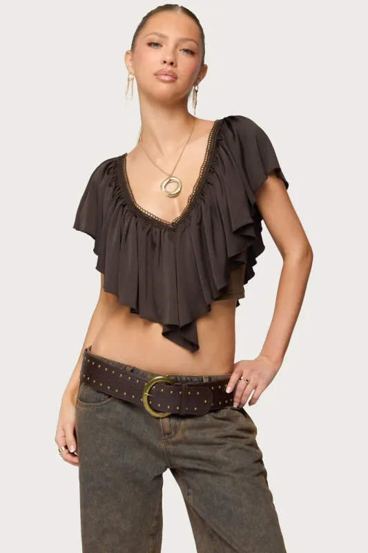 Deena Ruffled V Neck Top sold by Edikted