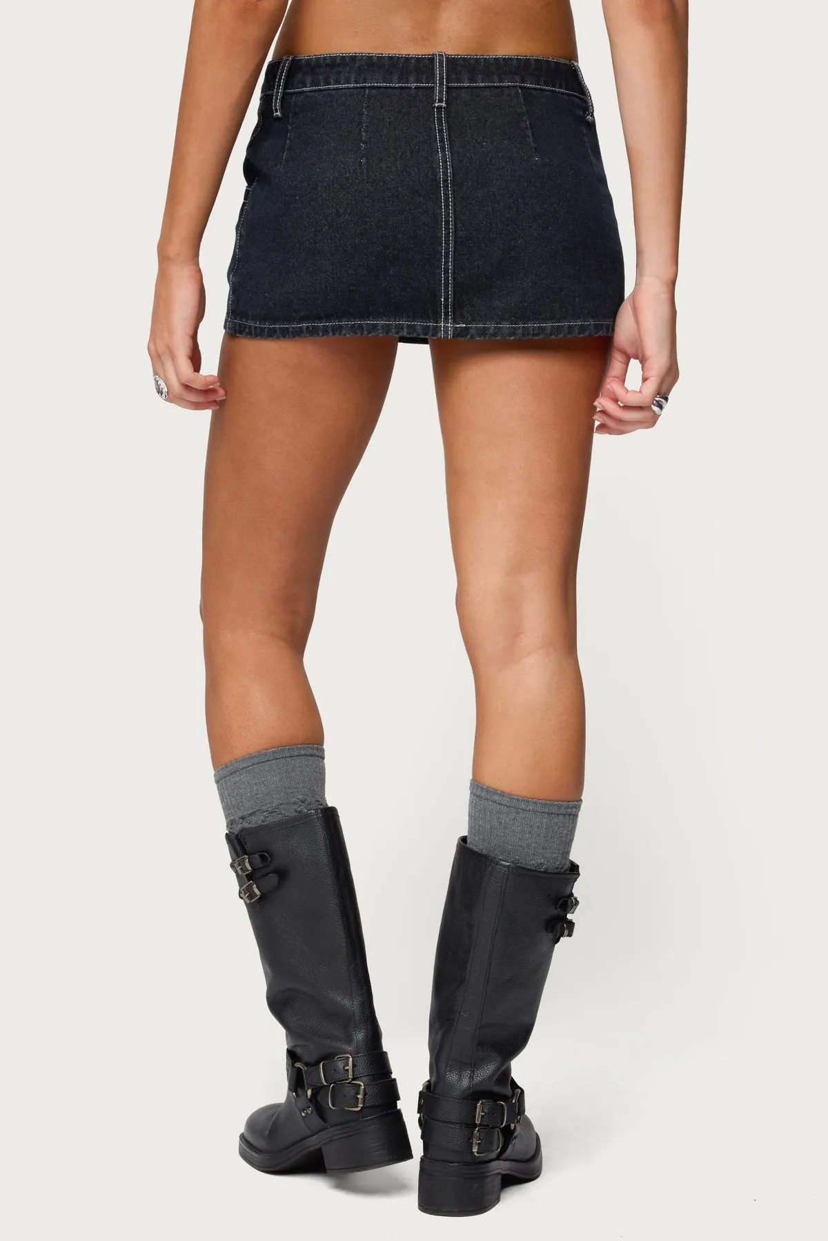 Jakari Contrast Stitch Denim Mini Skort sold by Edikted product image thumbnail 4