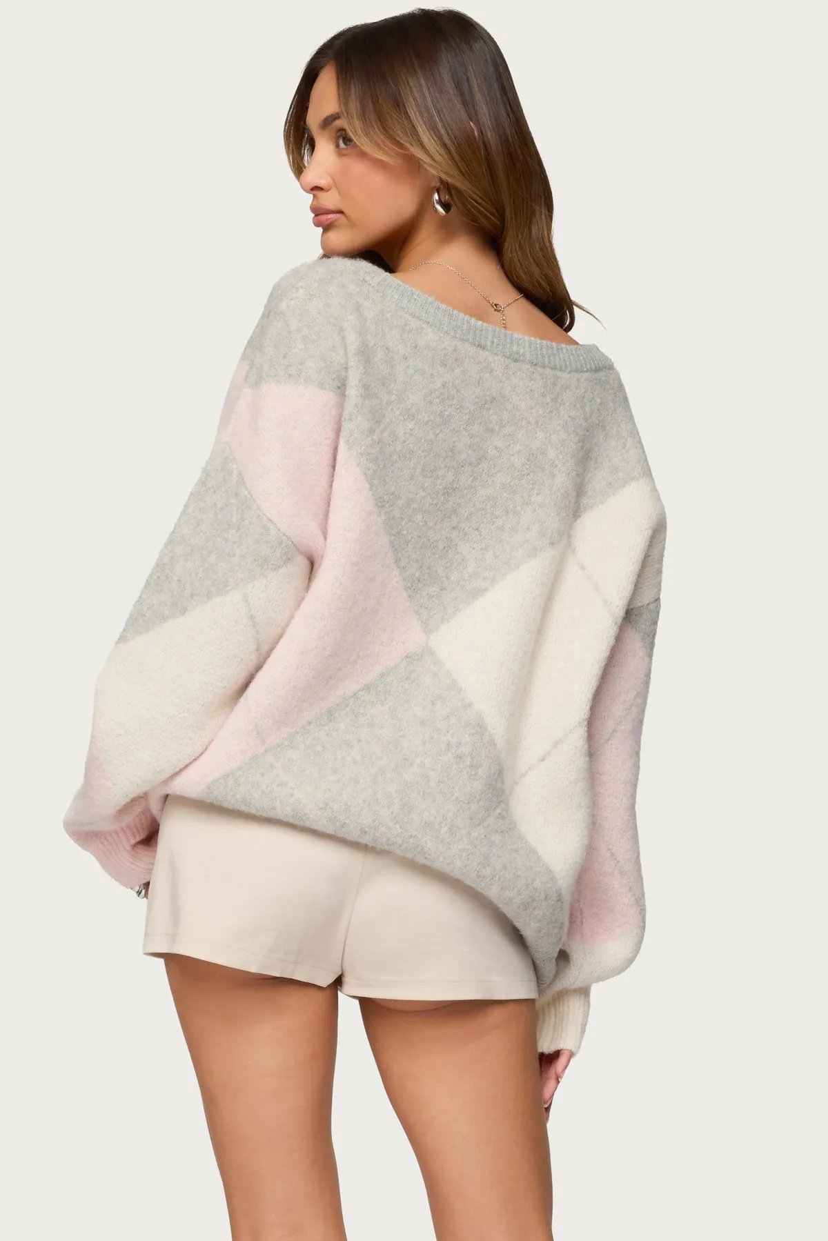 Elda Oversized Argyle Sweater sold by Edikted product image thumbnail 5