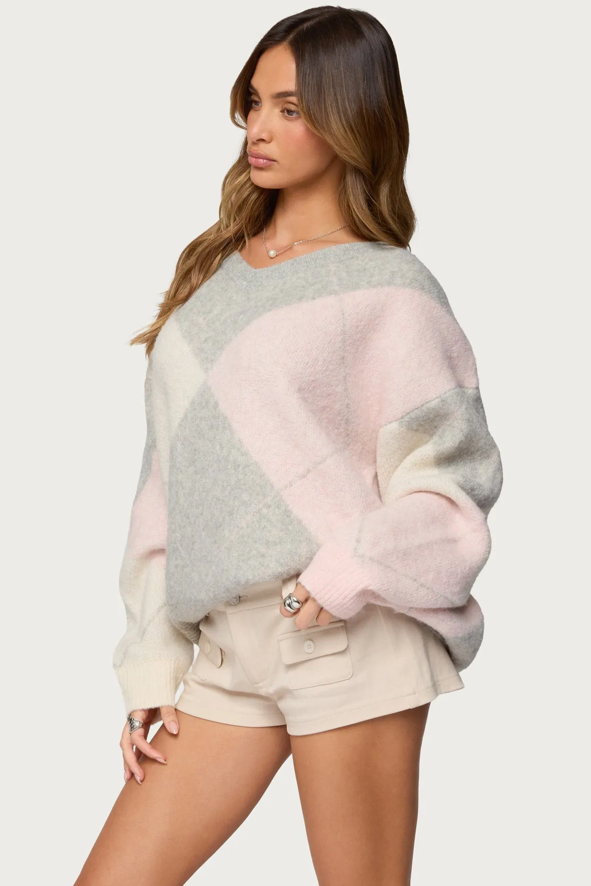 Elda Oversized Argyle Sweater sold by Edikted product image thumbnail 3