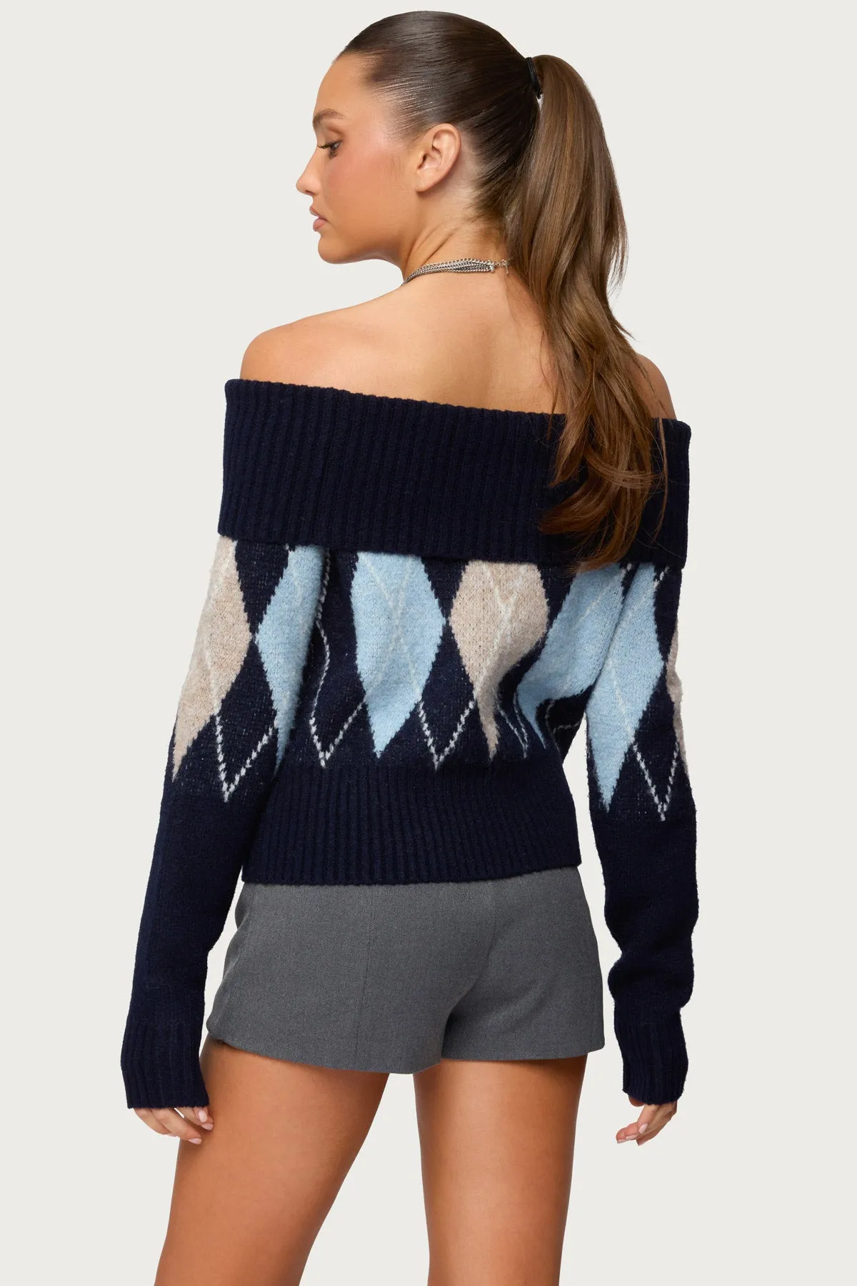 Jakarie Argyle Foldover Sweater sold by Edikted product image thumbnail 5