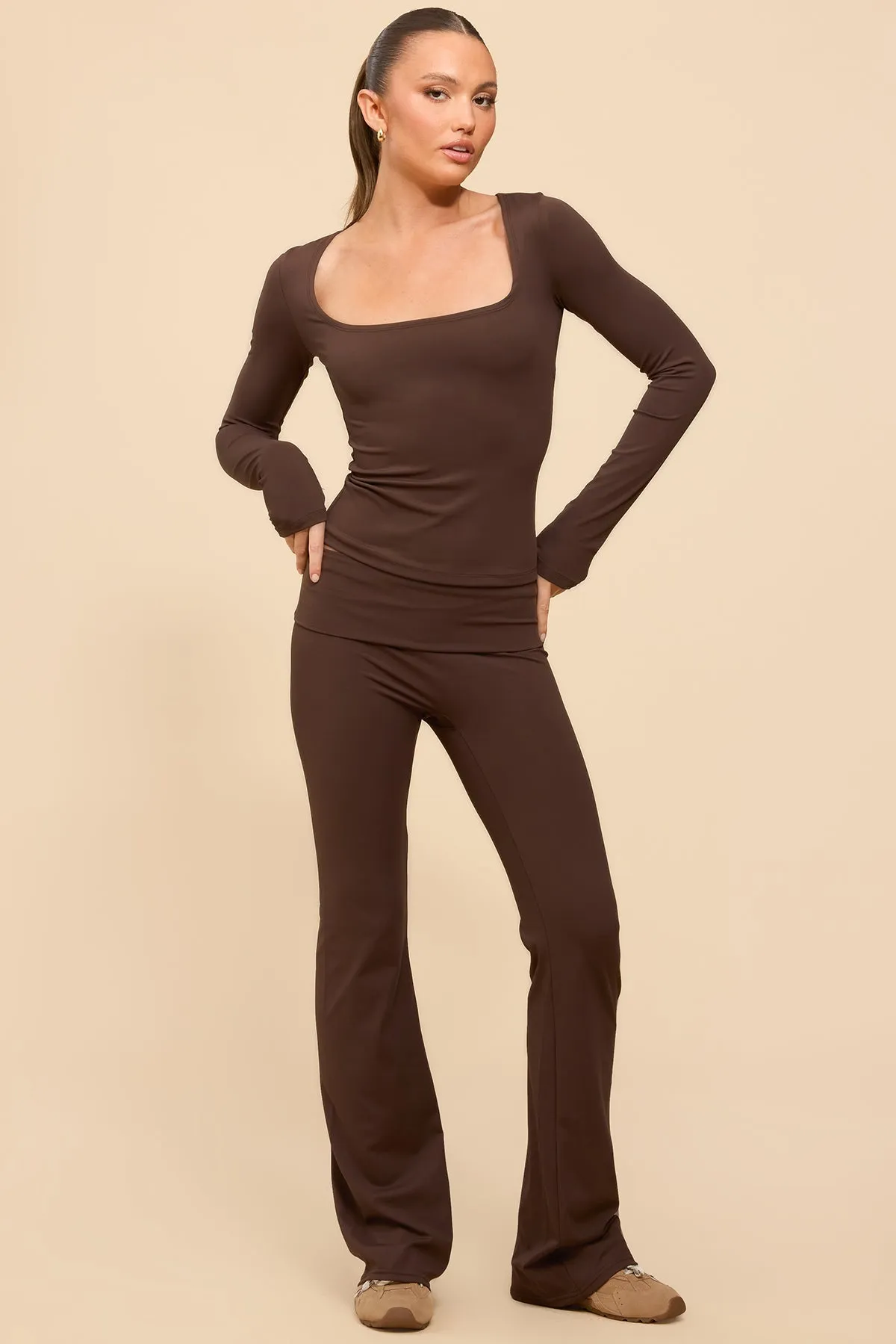 Oriane Foldover Flared Leggings sold by Edikted