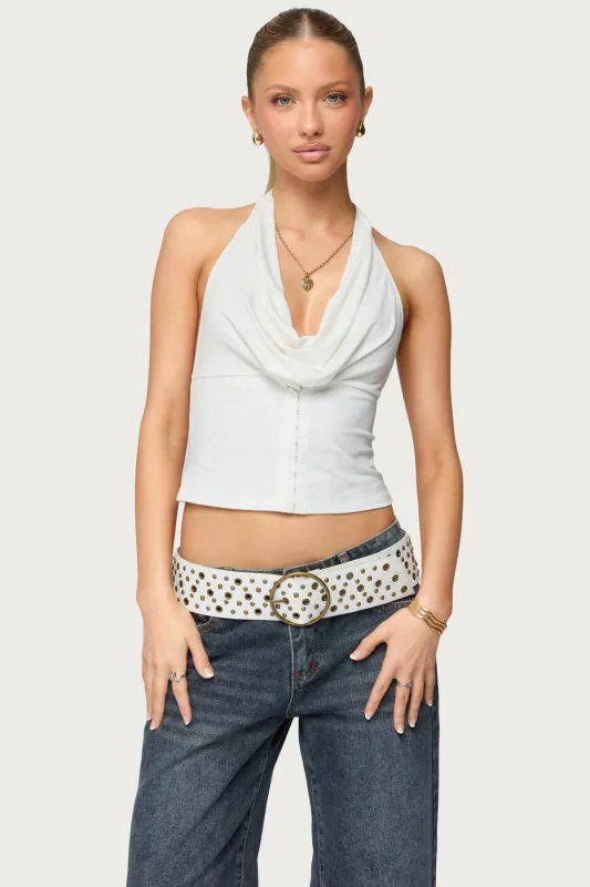 Hook & Eye Cowl Neck Halter Top sold by Edikted