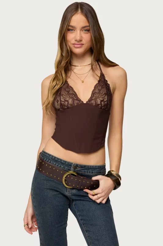 Ghita Lacey Halter Corset sold by Edikted