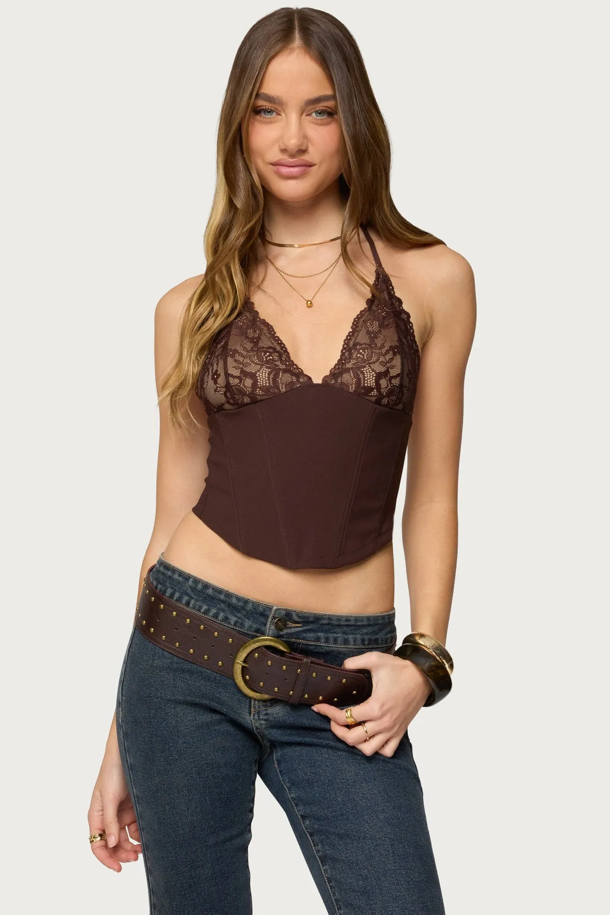 Ghita Lacey Halter Corset sold by Edikted