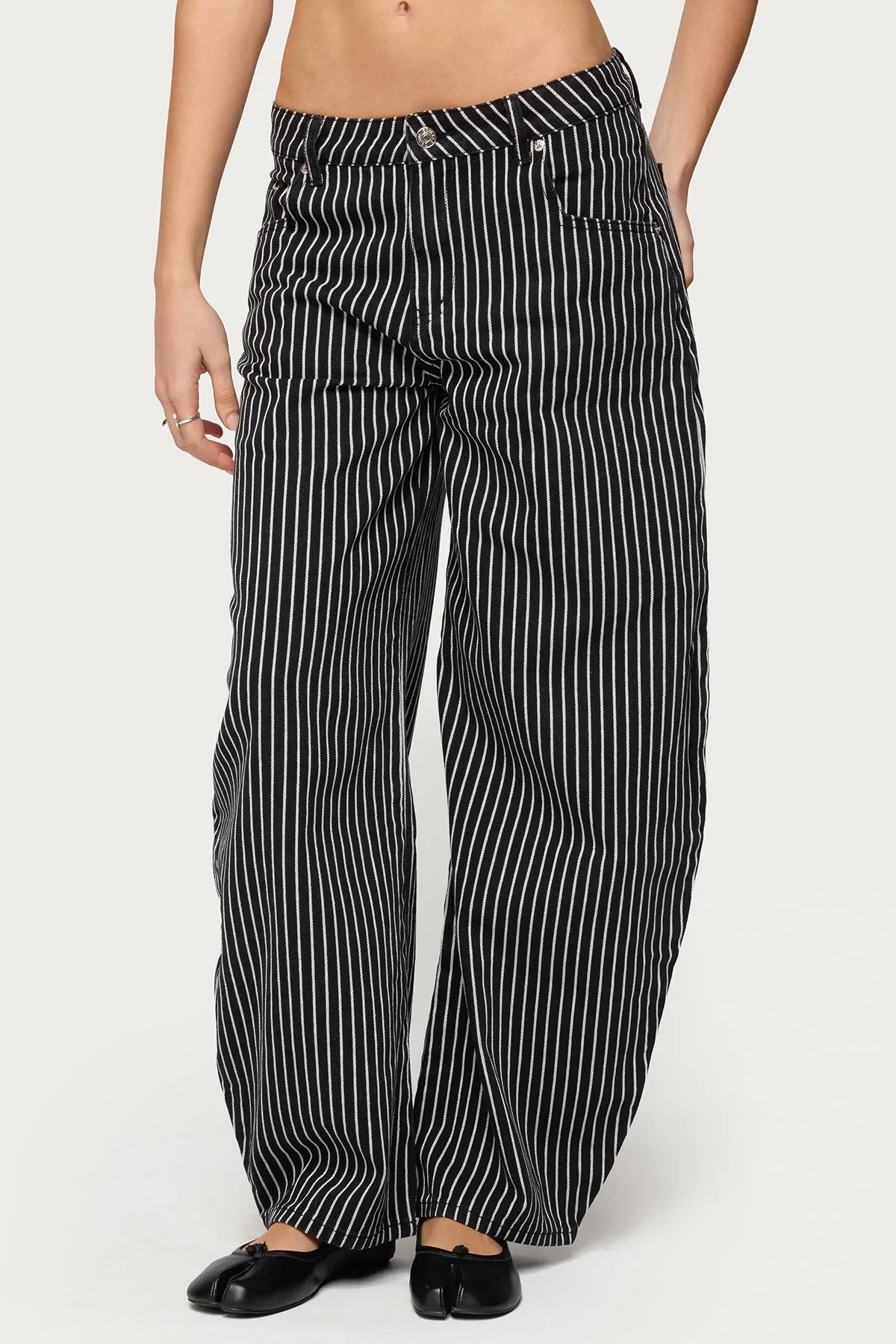 Pinstripe Low Rise Barrel Leg Jeans sold by Edikted product image thumbnail 2