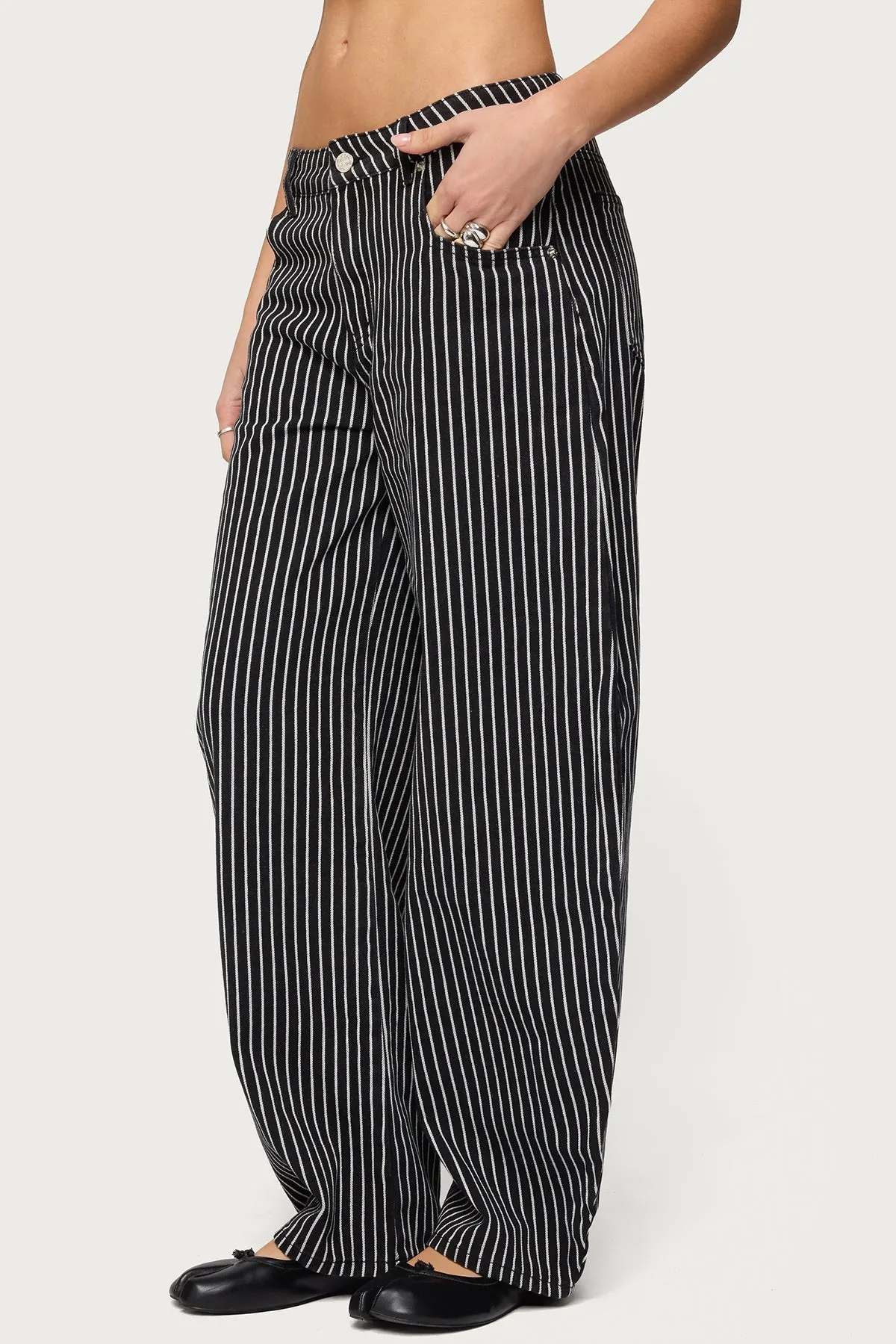 Pinstripe Low Rise Barrel Leg Jeans sold by Edikted product image thumbnail 3