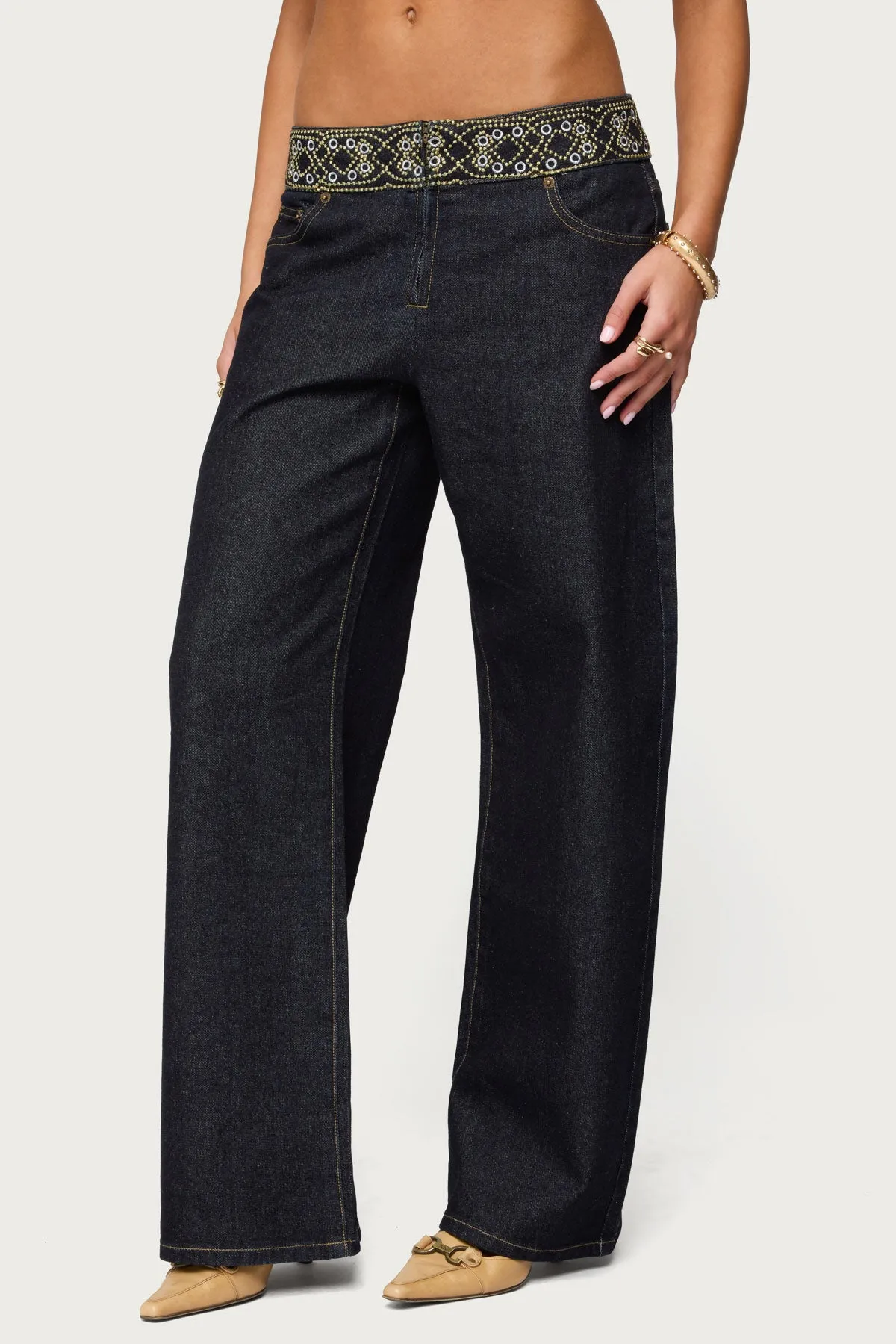 Carlie Embroidered Low Rise Wide Leg Jeans sold by Edikted product image thumbnail 5