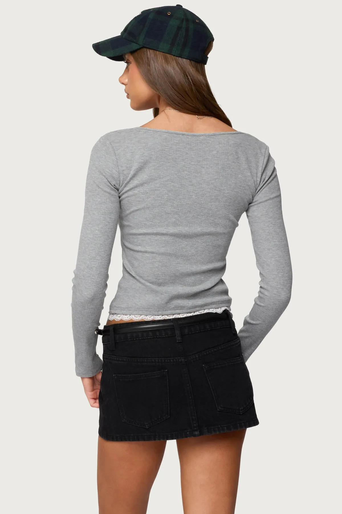 Joana Layered Lacey Henley Top sold by Edikted product image thumbnail 5