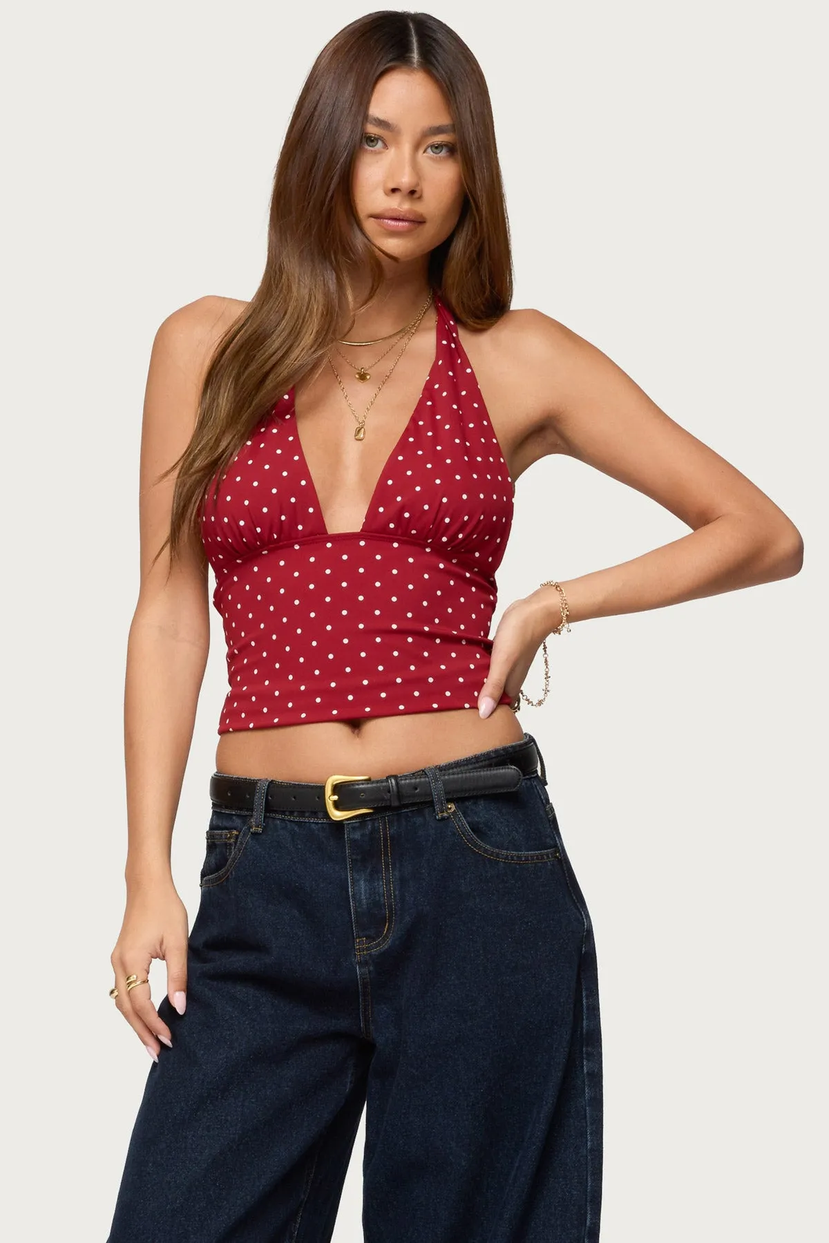 Blaire Polka Dot Halter Top sold by Edikted
