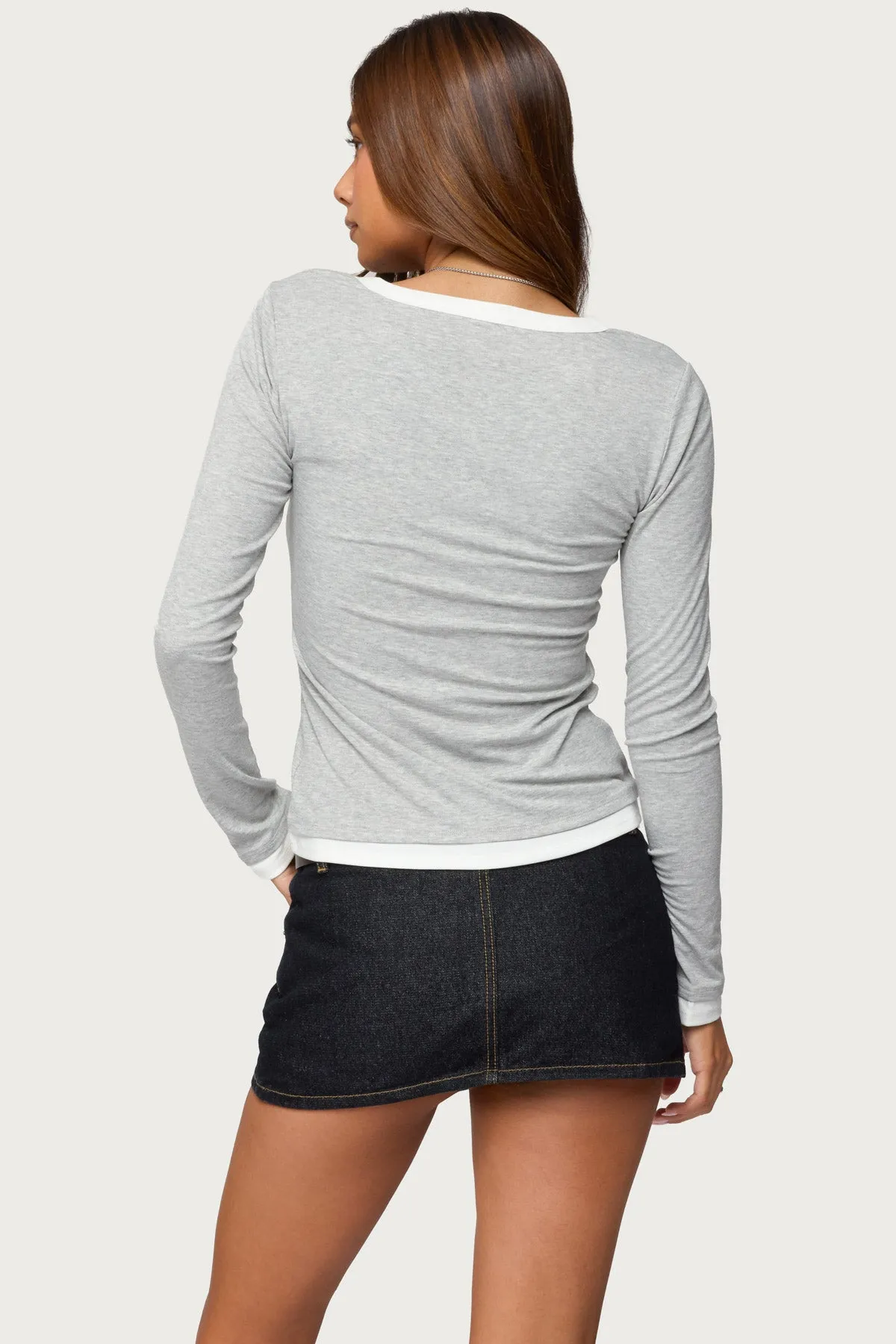 Contrast Layered Look Henley Top sold by Edikted product image thumbnail 5
