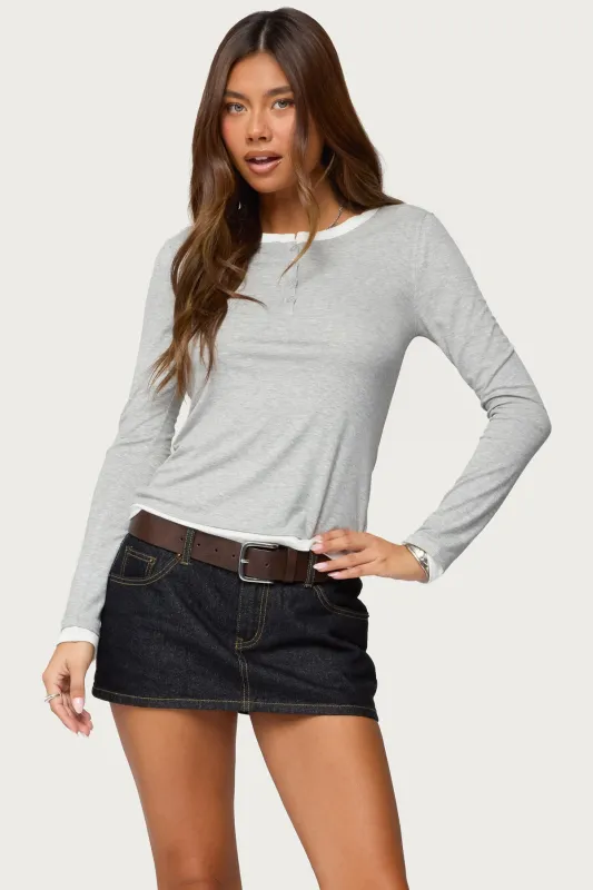Contrast Layered Look Henley Top sold by Edikted