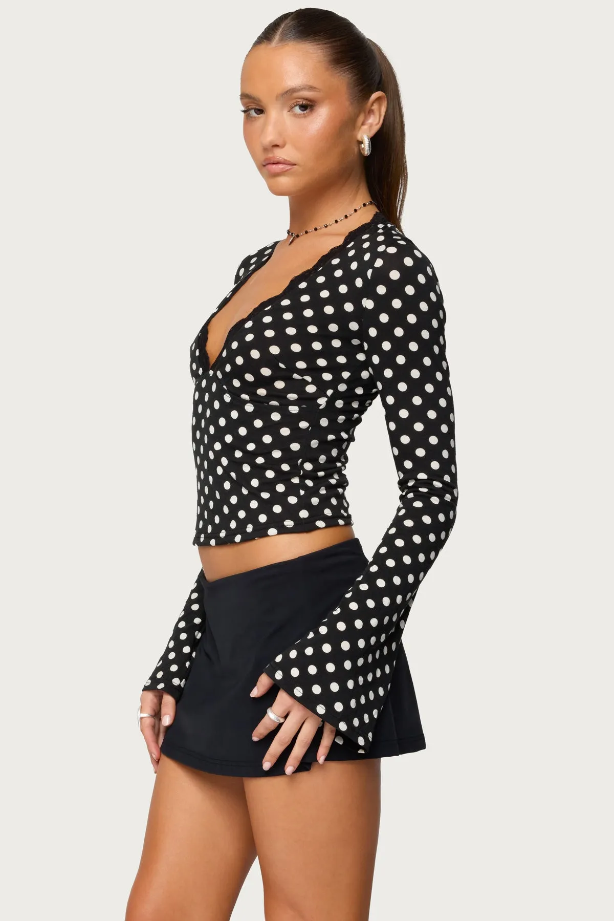 Polka Dot Lacey Plunge Neck Top sold by Edikted product image thumbnail 3