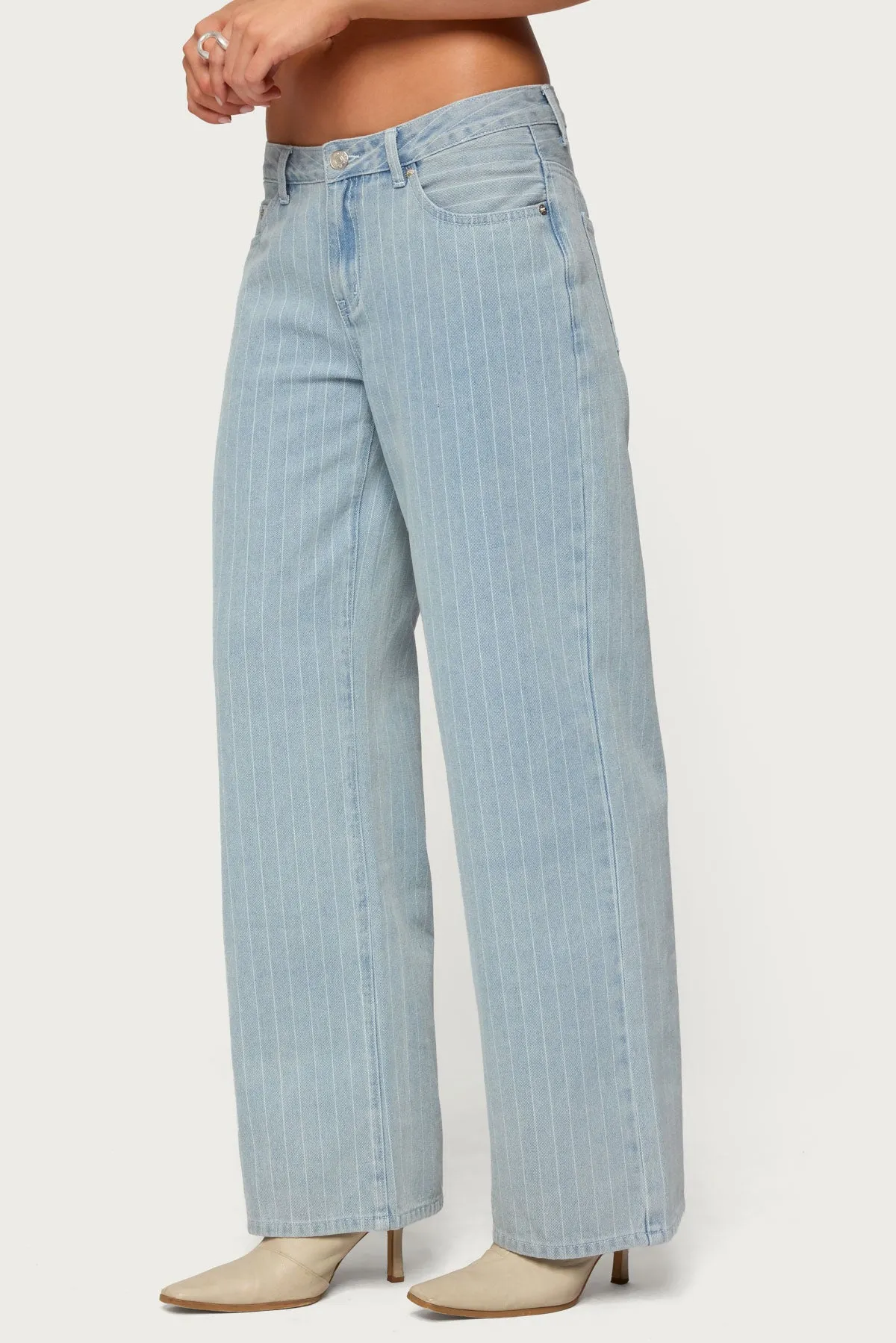 Pinstripe Low Rise Baggy Jeans sold by Edikted product image thumbnail 4