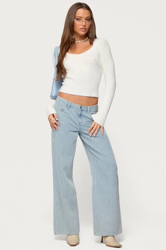 Pinstripe Low Rise Baggy Jeans sold by Edikted