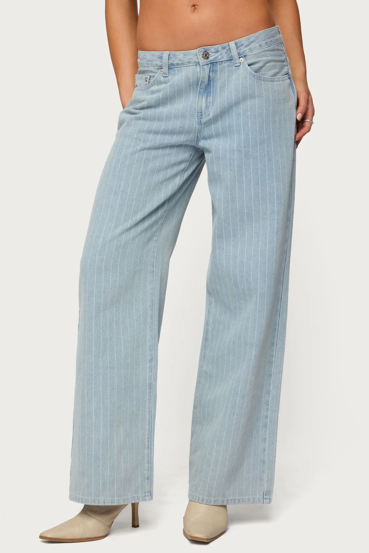 Pinstripe Low Rise Baggy Jeans sold by Edikted product image thumbnail 2