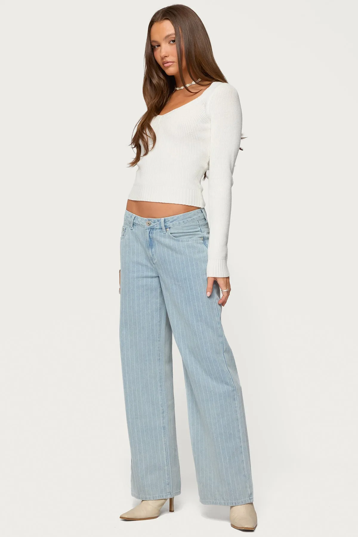 Pinstripe Low Rise Baggy Jeans sold by Edikted product image thumbnail 3