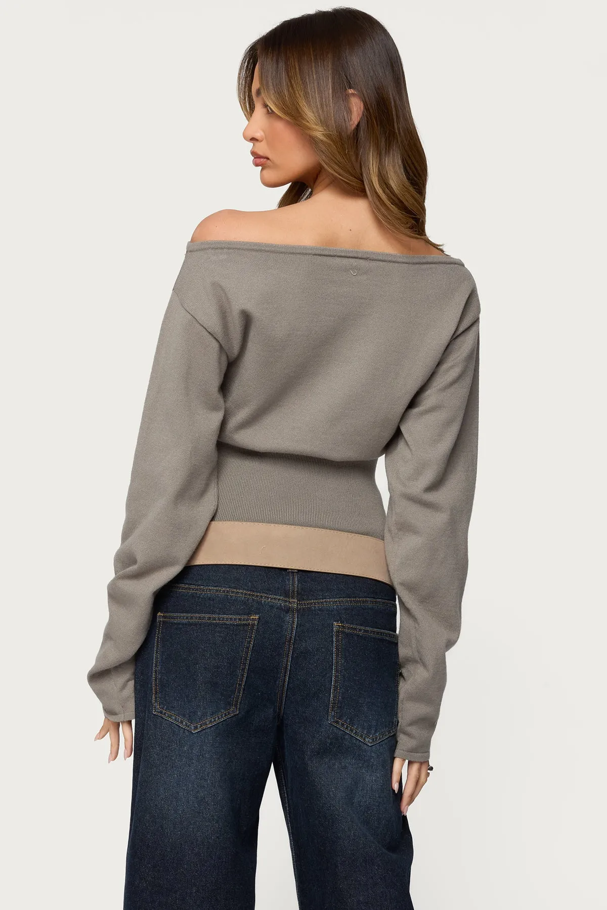 Carmela Iridescent Button Off Shoulder Sweater sold by Edikted product image thumbnail 5