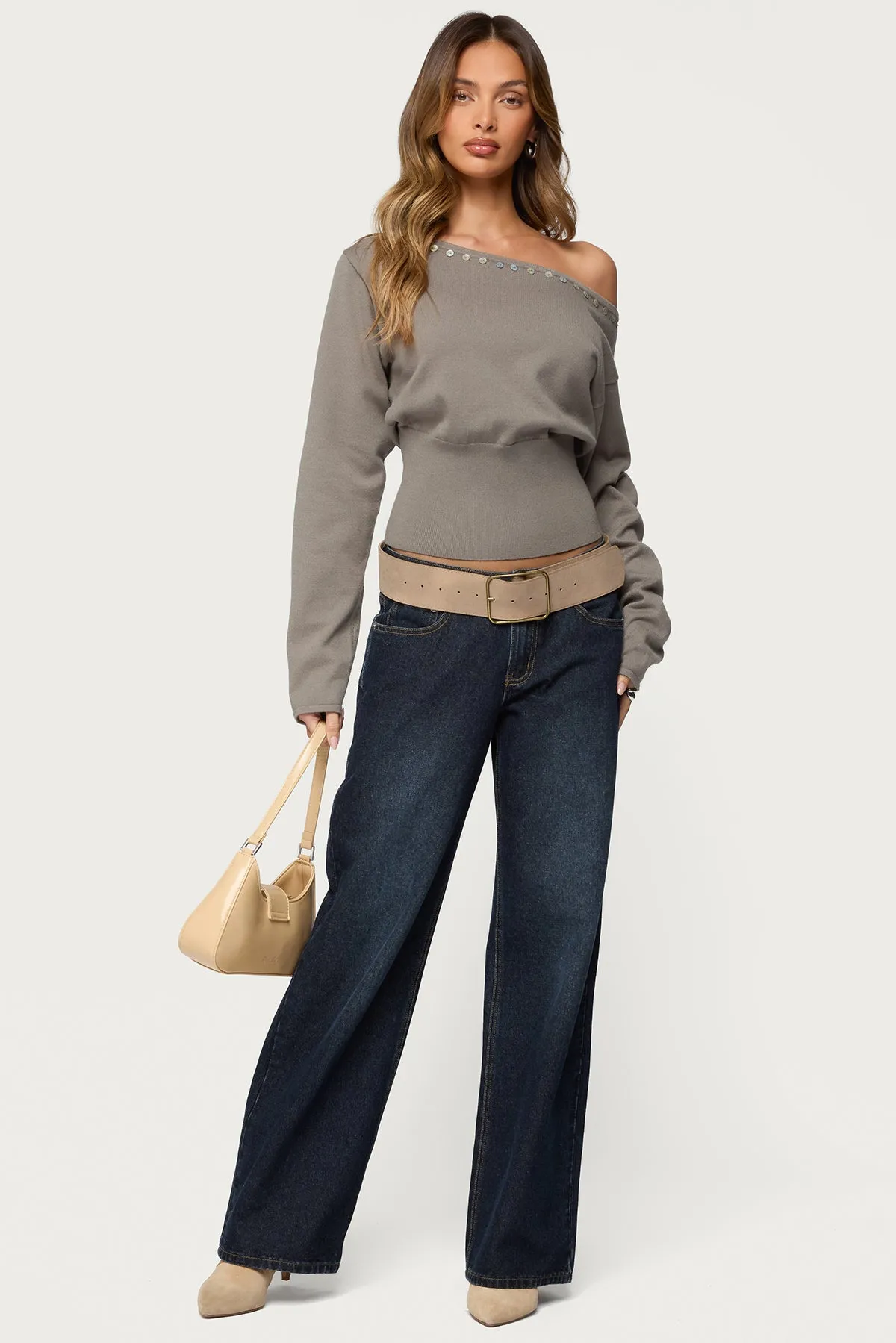 Carmela Iridescent Button Off Shoulder Sweater sold by Edikted product image thumbnail 2