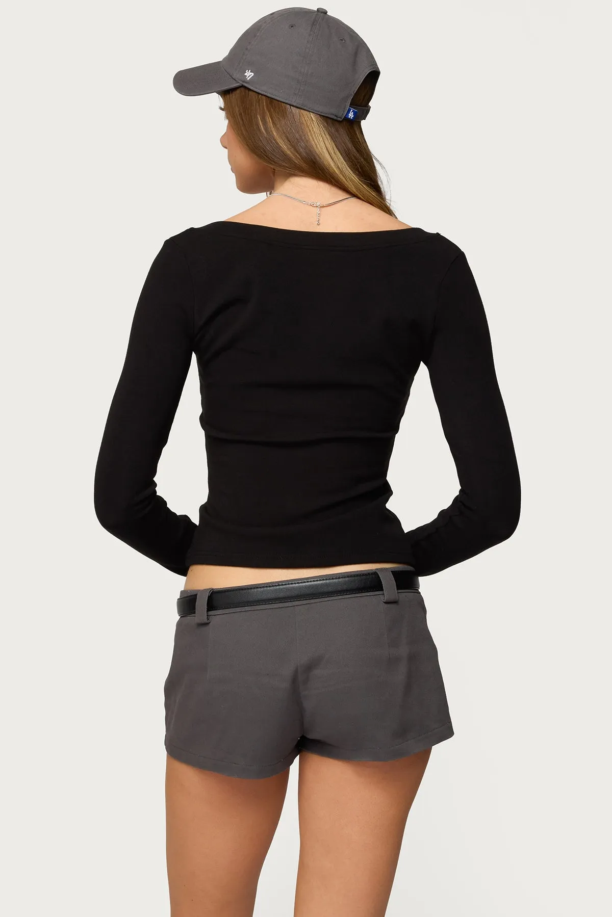 Larna V Neck Ribbed T Shirt sold by Edikted product image thumbnail 5