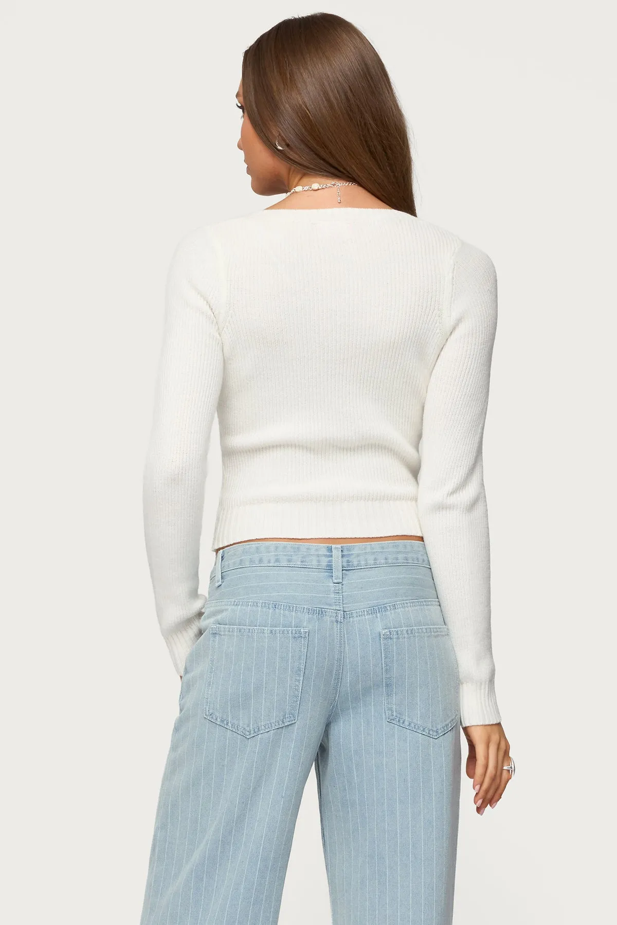 Maliah Ribbed Knit V Neck Top sold by Edikted product image thumbnail 5
