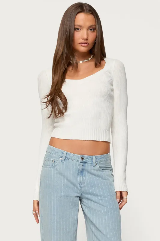 Maliah Ribbed Knit V Neck Top sold by Edikted